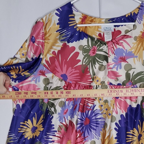 Only Necessities House Dress 1X Floral Multicolor Midi Pocket Button Hippie Vtg - Picture 5 of 7